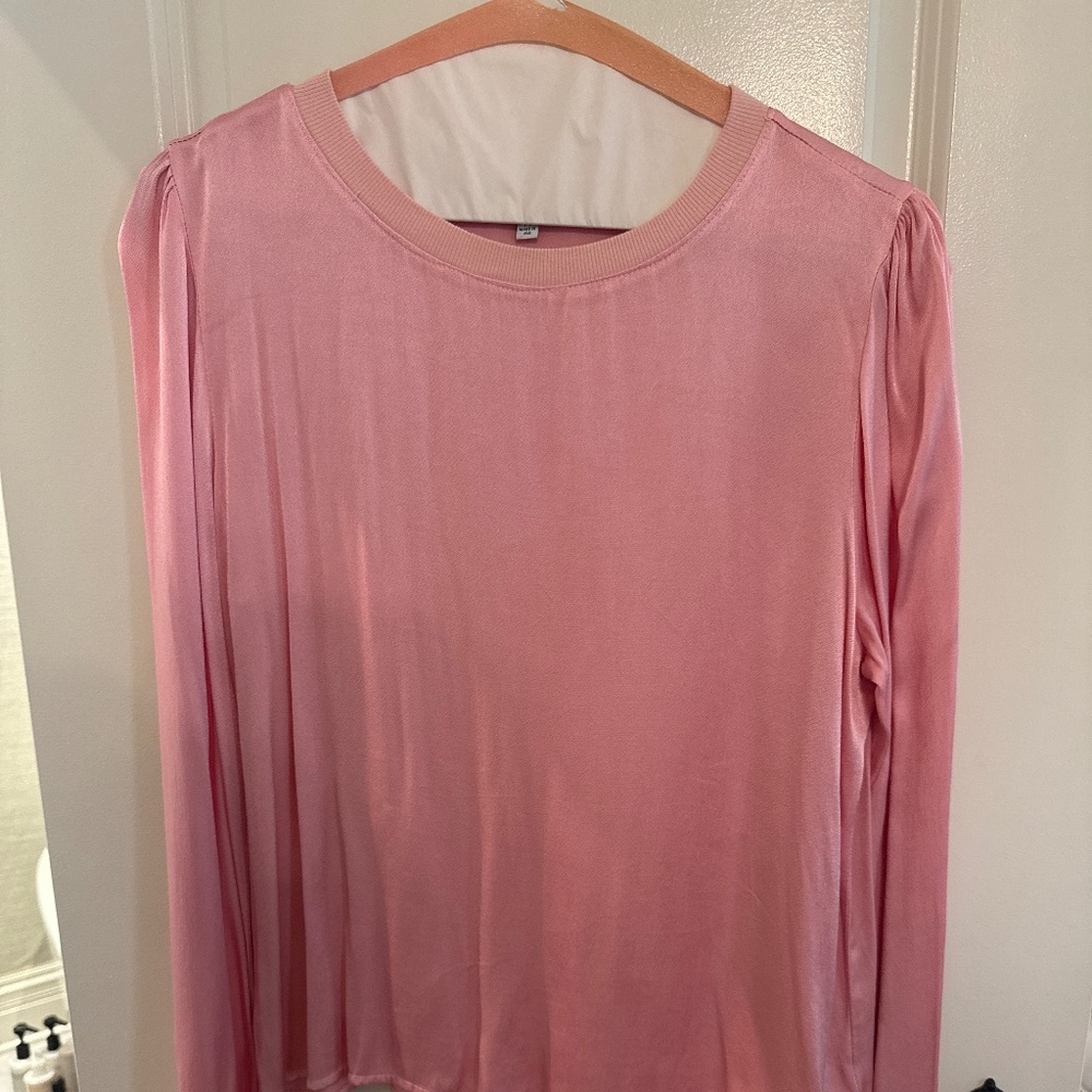 Pink silk long sleeve top